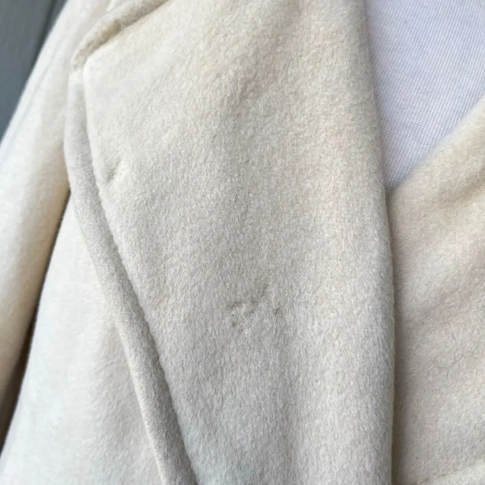 VTG 50s Lorendale 100% Cashmere Ivory Wrap Coat Portrait Collar S/M